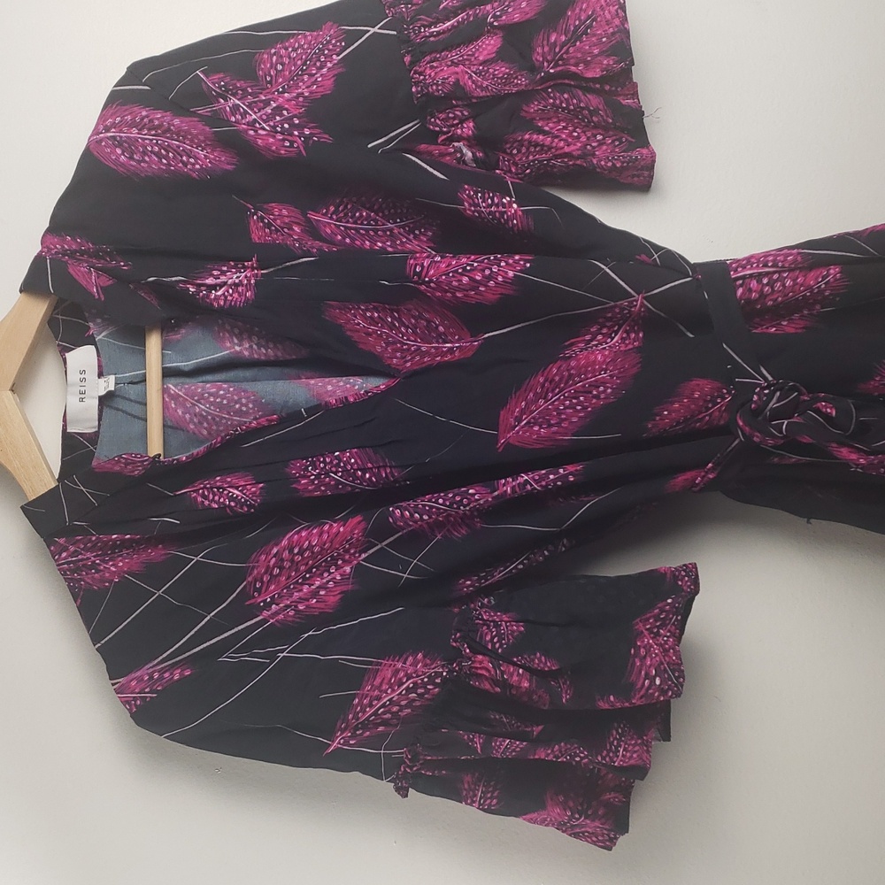 Reiss Black Dress with Pink Leaf Print Midi - Picture 10 of 16